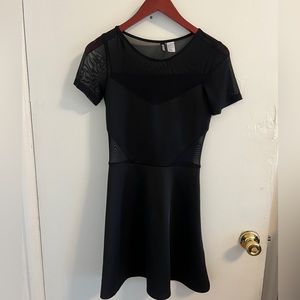 H&M black dress with sheer short sleeves and sheer waist